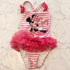 EUC Disney Minnie Mouse Striped Swimsuit 5/6